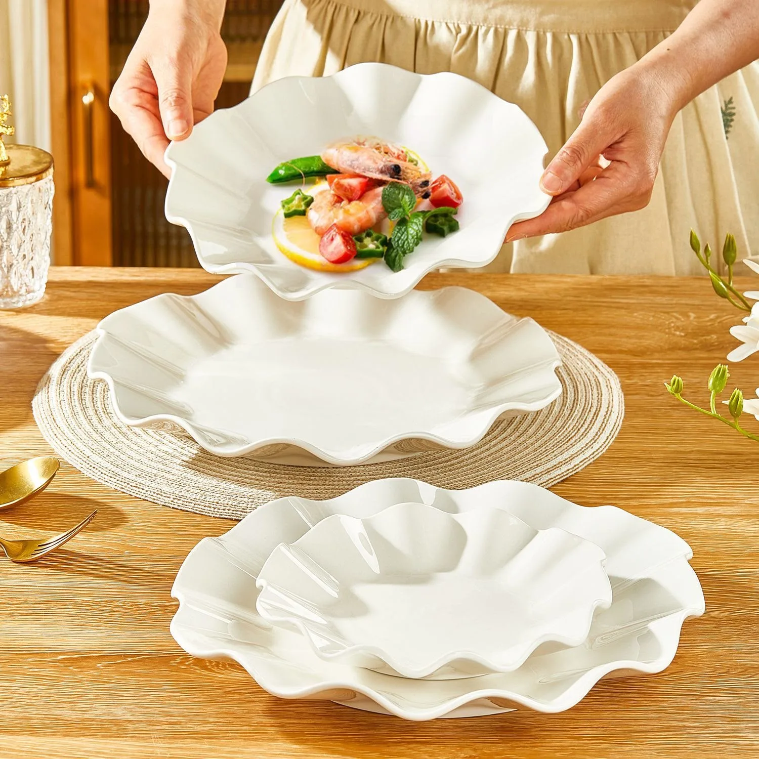 Piring gelombang keramik premium / piring saji keramik tebal hotelware SB-7, gambar 6