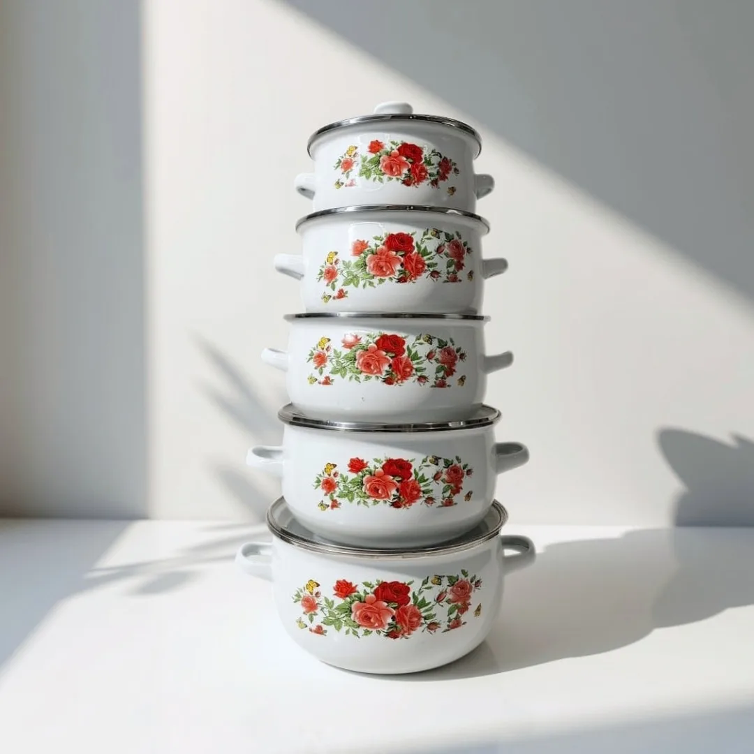 SET Panci Enamel Kembang Premium Tahan Panas 5in1, gambar 1