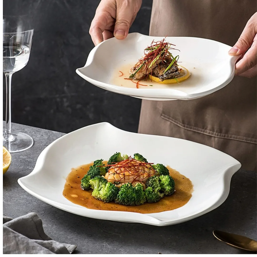 Piring Ceper Segi Kipas Keramik Premium Putih Polos / Piring Steak Hotelware Serbaguna SB-20, gambar 4