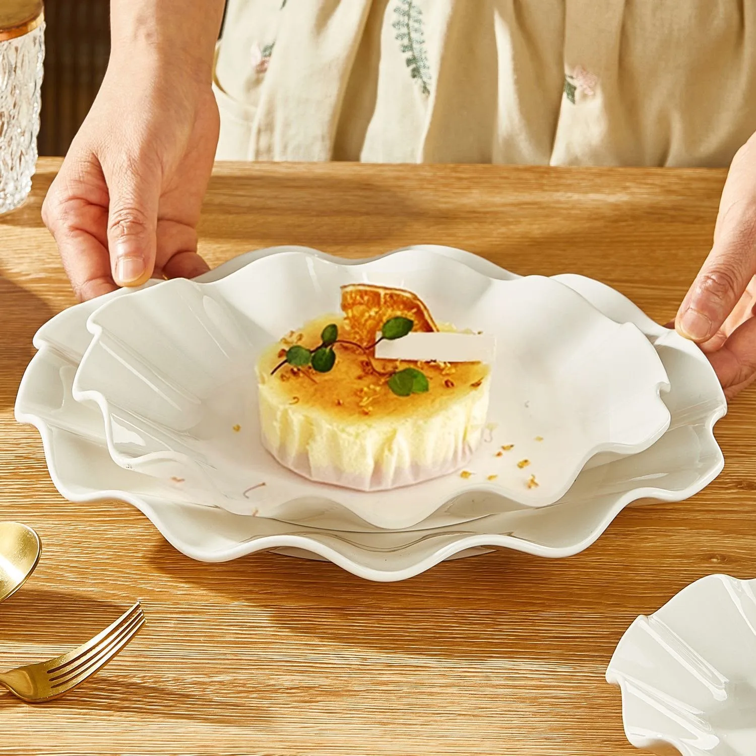 Piring gelombang keramik premium / piring saji keramik tebal hotelware SB-7, gambar 4