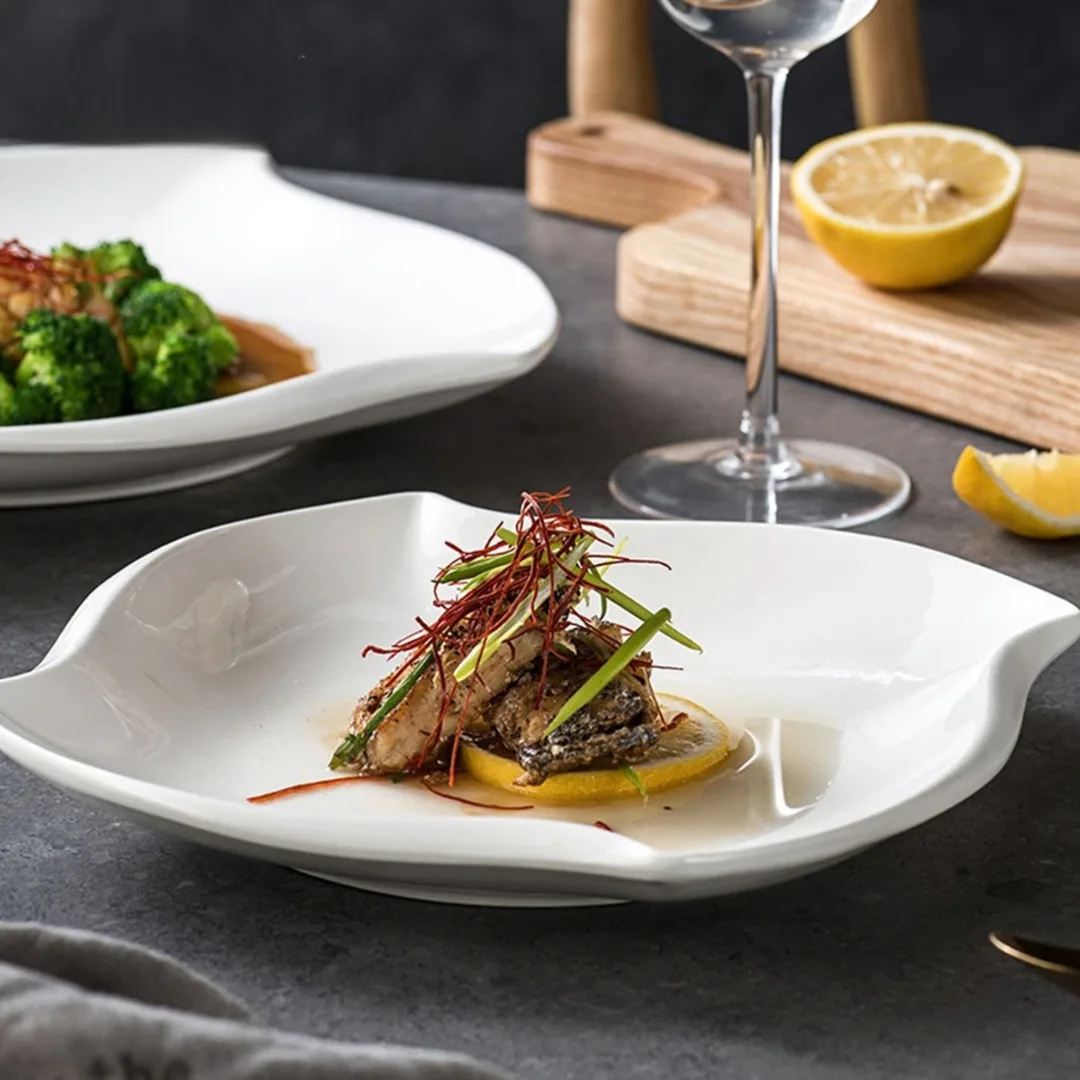 Piring Ceper Segi Kipas Keramik Premium Putih Polos / Piring Steak Hotelware Serbaguna SB-20, gambar 3
