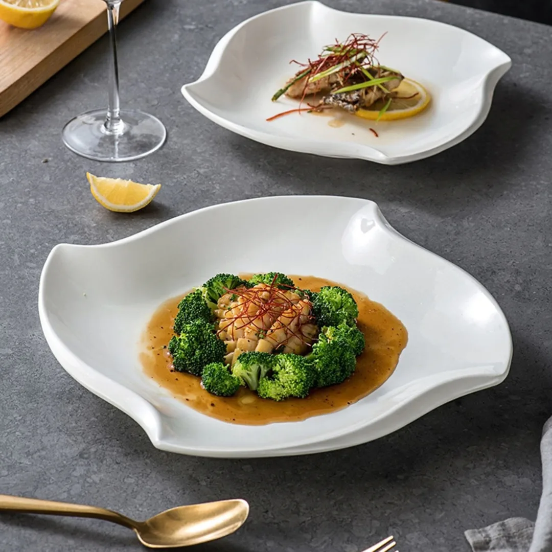 Piring Ceper Segi Kipas Keramik Premium Putih Polos / Piring Steak Hotelware Serbaguna SB-20, gambar 2
